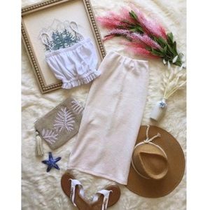 Urban Outfitters High Rise Granny Pearl Midi Skirt Pale Pink Ivory Sz M Western